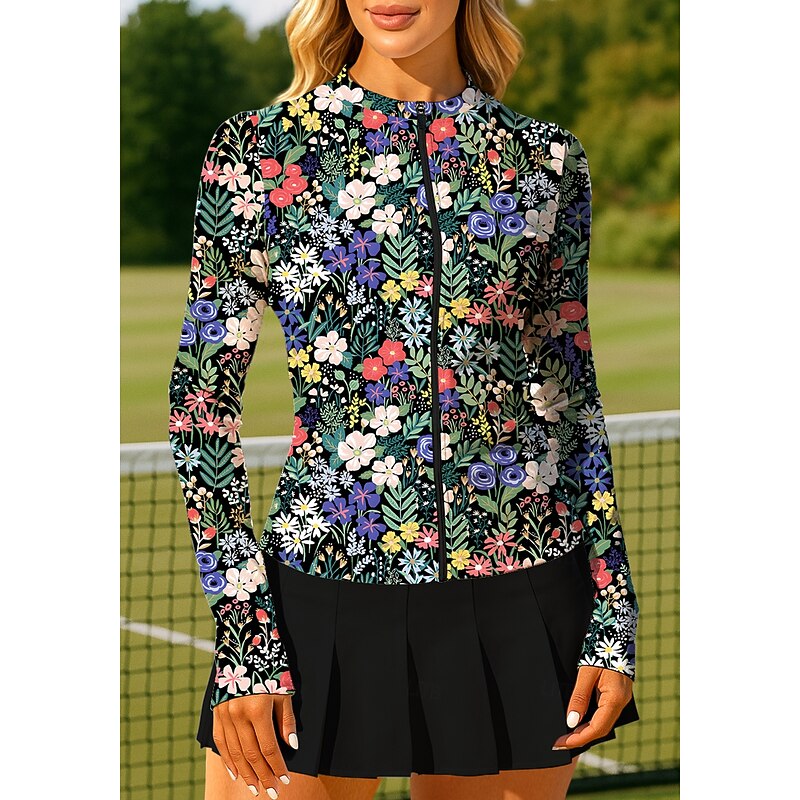 Women's Plants Floral Floral Botanical Tops Sport Shirt Tennis Shirt Tennis Top Long Sleeve Zipper Floral UPF50+ UV Resistant High Elasticity Moisture Wicking Breathable Volleyball Tennis Golf Round3