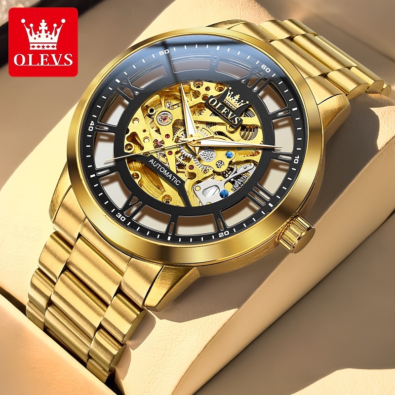 OLEVS 6728 Mens Watch Original Skeleton Automatic Mechanical Watch Waterproof Luminous Watches For Man Stainless Steel Watch4