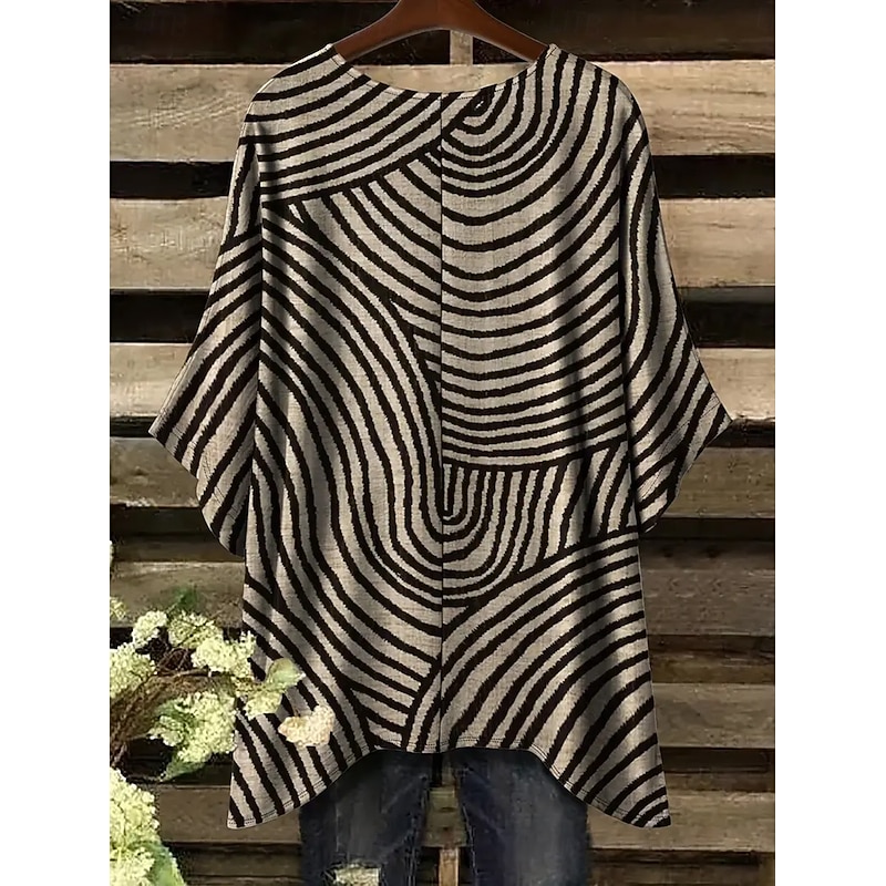 Women's Blouse Graphic Geometric Vintage Daily Casual Half Sleeve Batwing Sleeve Crew Neck Long Tops Daily Holiday Beach Wear Asymmetric Black Yellow Blue Rainbow Summer Spring2