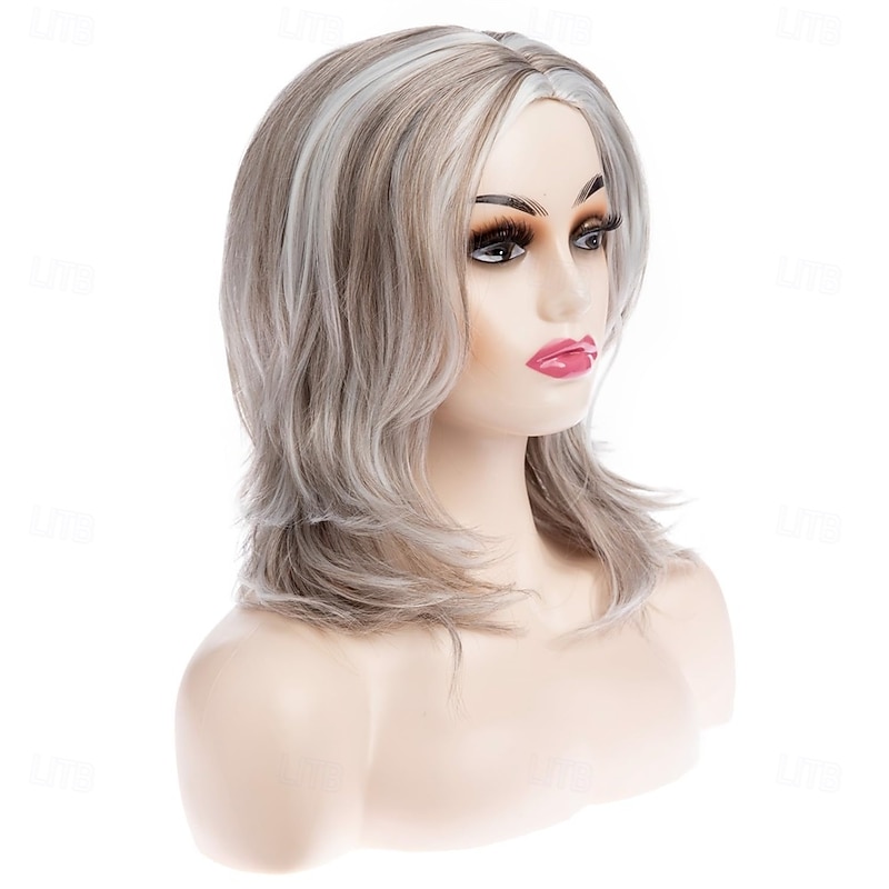Women’s Silver Grey Long Wavy Wig Natural Looking Realistic Synthetic Hair Heat Resistant Middle Part Elegant Daily Wear Fashion Style3