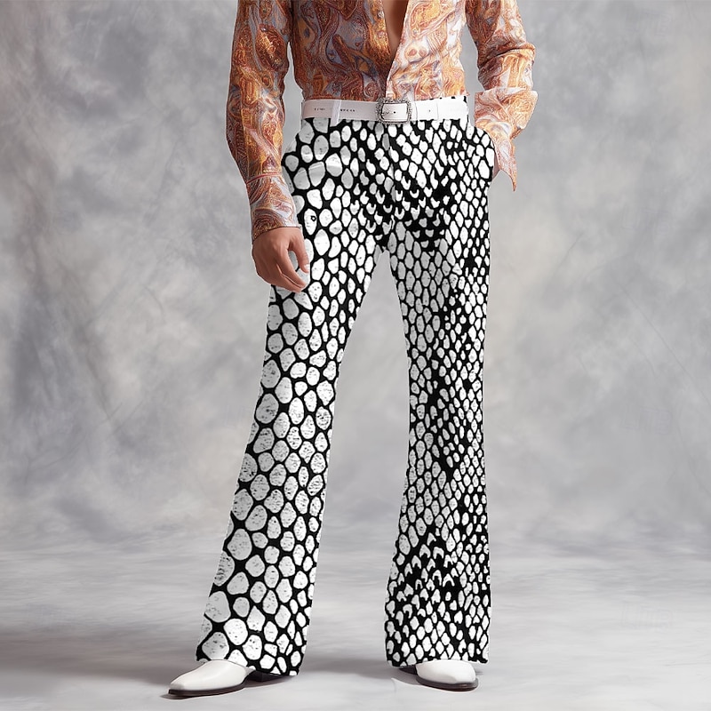Men's Geometric Abstract Art Disco Pants 60s 70s Bell Bottoms Mid Waist Vintage Retro Outdoor Vacation Party Side Pockets Flared Leg Pants Trousers Spring Fall 3D Print Black And White White Red2