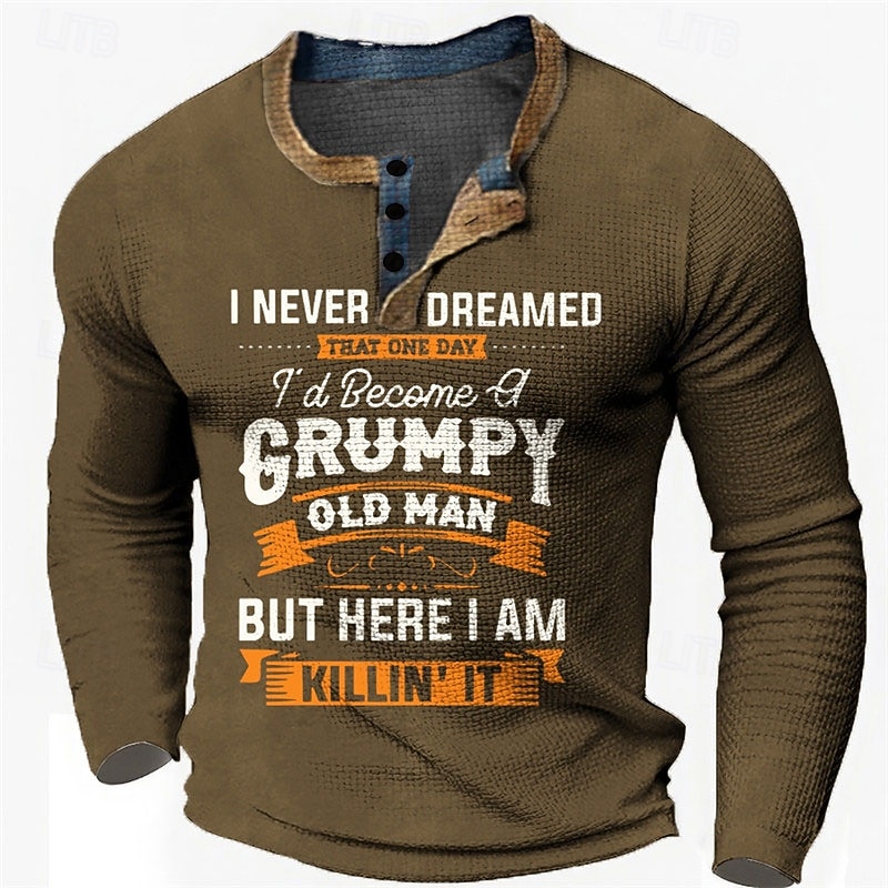 Men's Long Sleeve Grumpy Old Man Henley Shirt - Funny 'Killing It' Lifestyle Graphic Tee4
