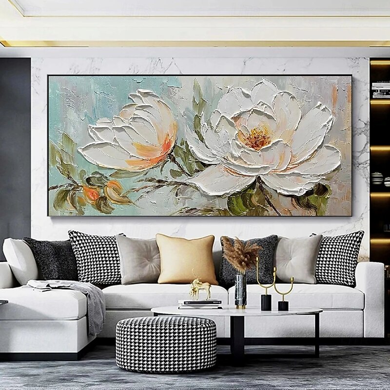 Handmade 3D Floral Oil Painting  Masterpiece with Soft Pastel Hues and Vivid Accents Showcasing Rich Impasto Technique and Delicate Brushstrokes Perfect for Elegant Home Decor and Art Collection4