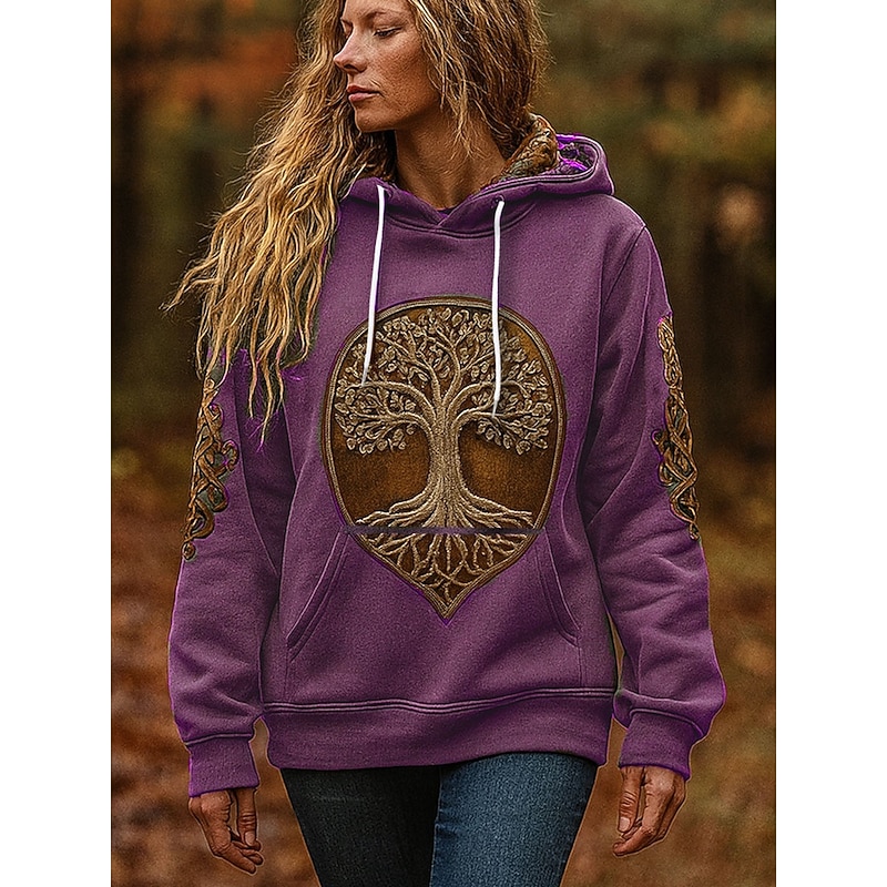 Women's 3D Print Vintage Boho Hoodie Patchwork Hoodie Sweatshirt Floral Pullover Sweatshirt Block Casual Hooded Party Evening Wear Street Dailywear Pink Blue Purple Green Khaki Spring Fall Winter4