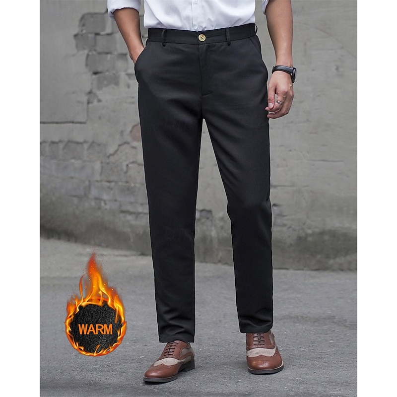 Men's Dress Pants Fleece Pants Trousers Chinos Slacks Pocket Buttons Plain Comfort Formal Party Work Fashion Classic Style Black Micro-elastic2