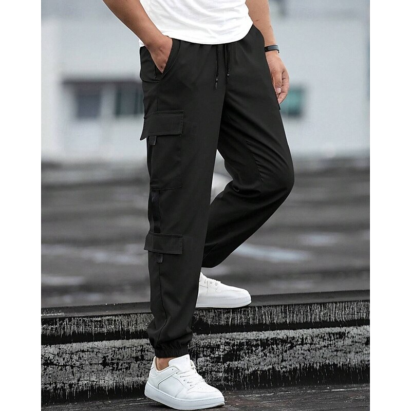 Men's Cargo Pants Trousers Drawstring Elastic Waist Multi Pocket Plain Wearable Outdoor Daily Camping & Hiking Fashion Classic Black Blue4