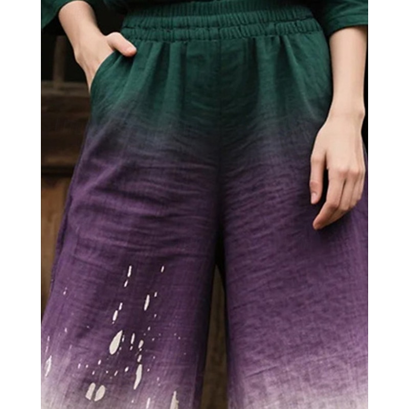 Women's Wide Leg Pants Trousers Palazzo Pants Boho Vintage Inspired Full Length High Waist Flower Elastic Waist Printing Breathability Comfortable Street Daily Wear Going out White Spring Fall2