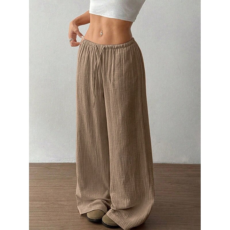 Women's Straight Chino Full Length Medium Waist Camel Wine Apricot Black Summer4