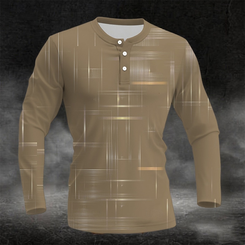Men's Geometric Pattern Henley Shirt Long Sleeve Fashion Cute Daily Casual Holiday Going out Spring &  Fall Black Dark Blue Pink Green Light Blue Henley Henley T-Shirt2