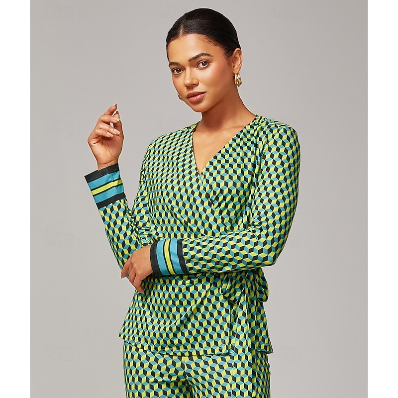 Green 3D Geometric Stretchy Wrap Top