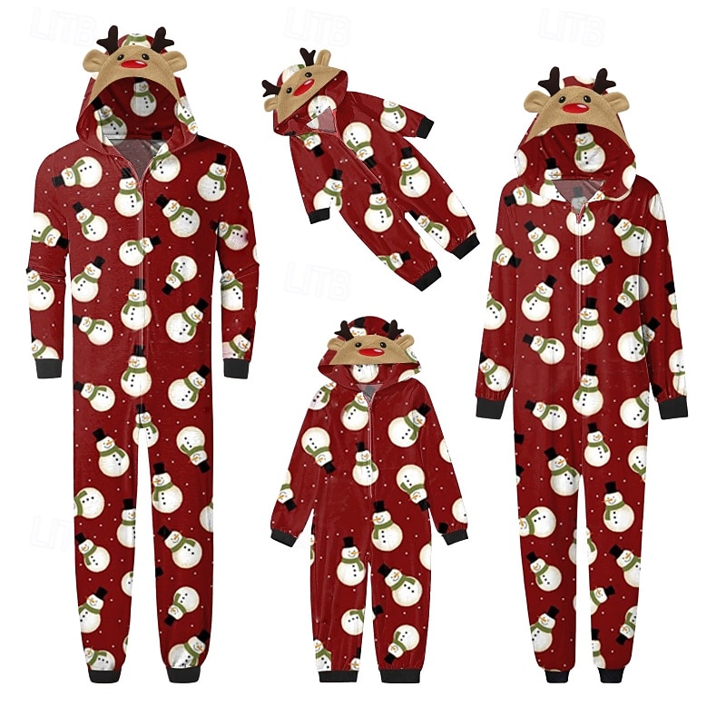 Family Christmas Jumpsuit Christmas Pattern Home Print Black White Dark Red Long Sleeve Adorable Matching Outfits3