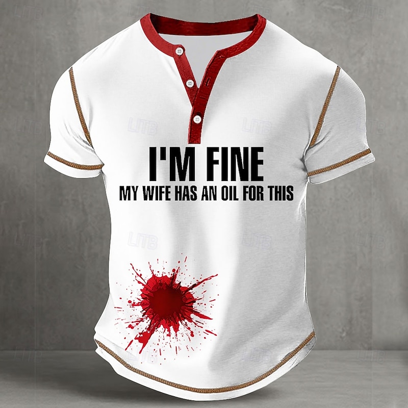 Men's Blood Splatter Funny Blood stains Henley Shirt Tee Short Sleeve Vintage Fashion Designer Outdoor Casual Daily Summer Spring Spring &  Fall White Henley Henley T-Shirt