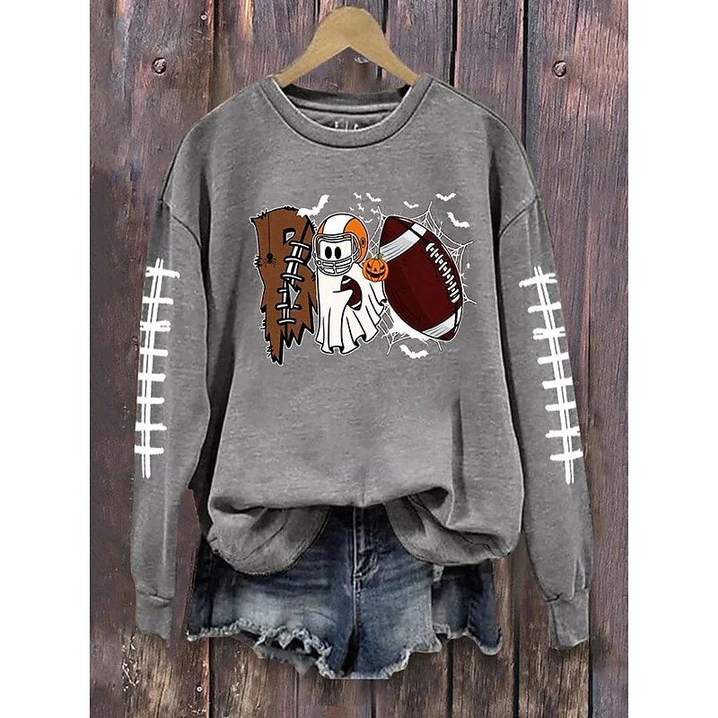 Halloween Women's Pullover Ghost Graphic Casual Long Sleeve Crew Neck Regular Tops Street Dailywear Casual Print Black Orange Gray Fall Winter2