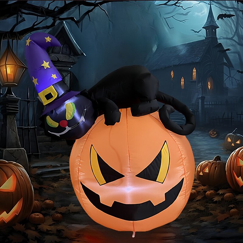1 Pc 1.2M/4FT Halloween Black Cat Pumpkin LED Inflatable Air Model Indoor and Outdoor Courtyard Garden Party Lawn Halloween Festival Atmosphere Decorative Light US/EU/AU/UK Plug2