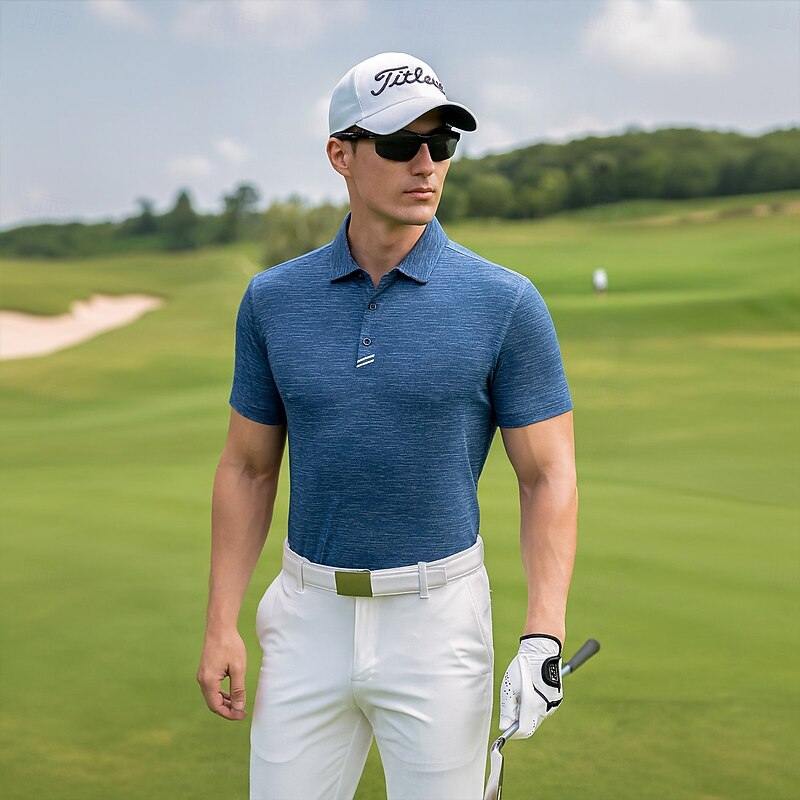 Men's Sports Polo Shirts Golf Shirt Casual Sports Lapel Short Sleeve Fashion Basic Plain Textured Buttons Summer All Seasons Regular Fit Navy Blue Sports Polo Shirts2