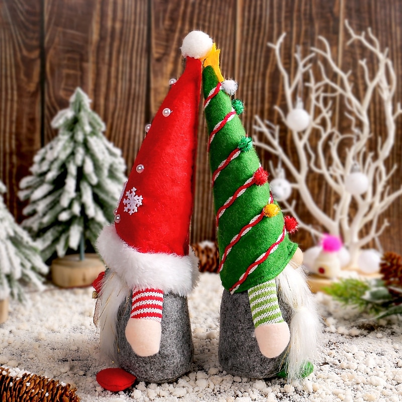 Christmas Plush Gnome Red and Green Gift Bag Pointed Hat Doll Standing Faceless Santa Figurine Creative Holiday Decoration Desktop Ornament Festive Christmas Home Accessory2