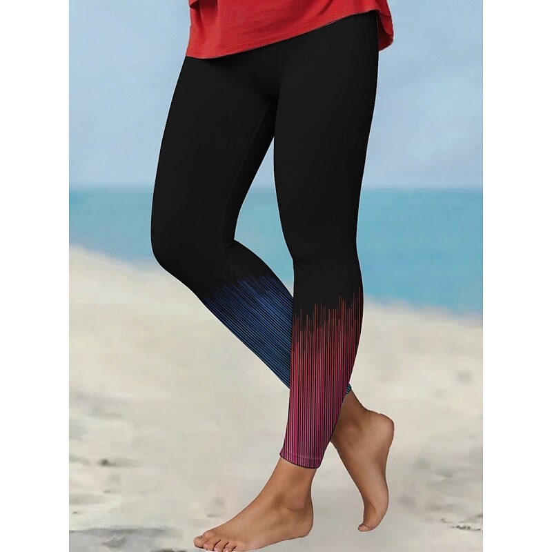 Women's Pants Trousers Leggings Cozy Leggings Streetwear Casual Full Length High Waist Gradient Striped Elastic Waist Print Breathability Comfortable Stretchy Vacation Street Daily Wear Red Purple