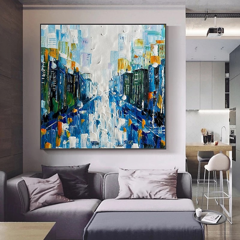 Mintura Handmade Textured City Lnadscape Oil Paintings On Canvas Wall Art Decoration Modern Abstract Picture For Home Decor Rolled Frameless Unstretched Painting2