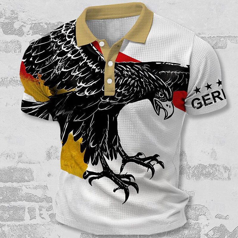 Men's Veterans Patriotic Waffle Polo Shirts Golf Shirt Short Sleeve Polo Shirts Collared Shirts Streetwear Vacation Wear Party Outfits Buttons 3D Print Summer Spring White