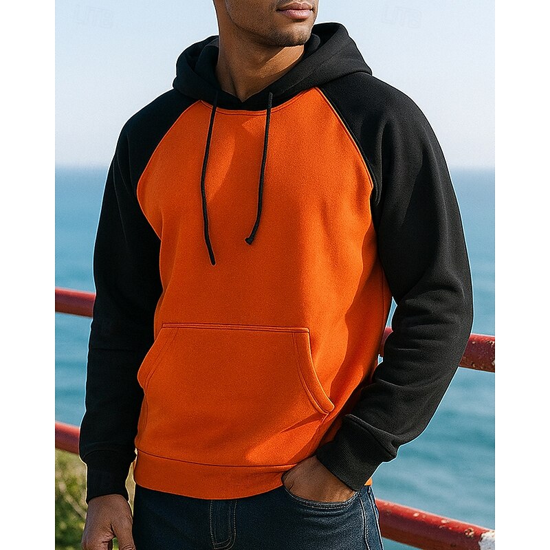 Men's Casual Sweatshirt Pullover Hoodie with Pockets Long Sleeve Top Athleisure Fall Patchwork Fashion Outdoor Travel Running Sportswear Activewear Yellow Army Green Red3