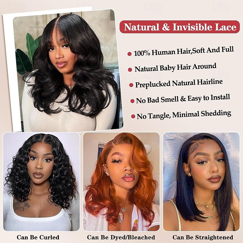 13x4 Body Wave Lace Front Wigs Human Hair Pre Plucked  Bleached Knots with Baby Hair  HD Transparent Lace Frontal Wigs for Women Natural Color4