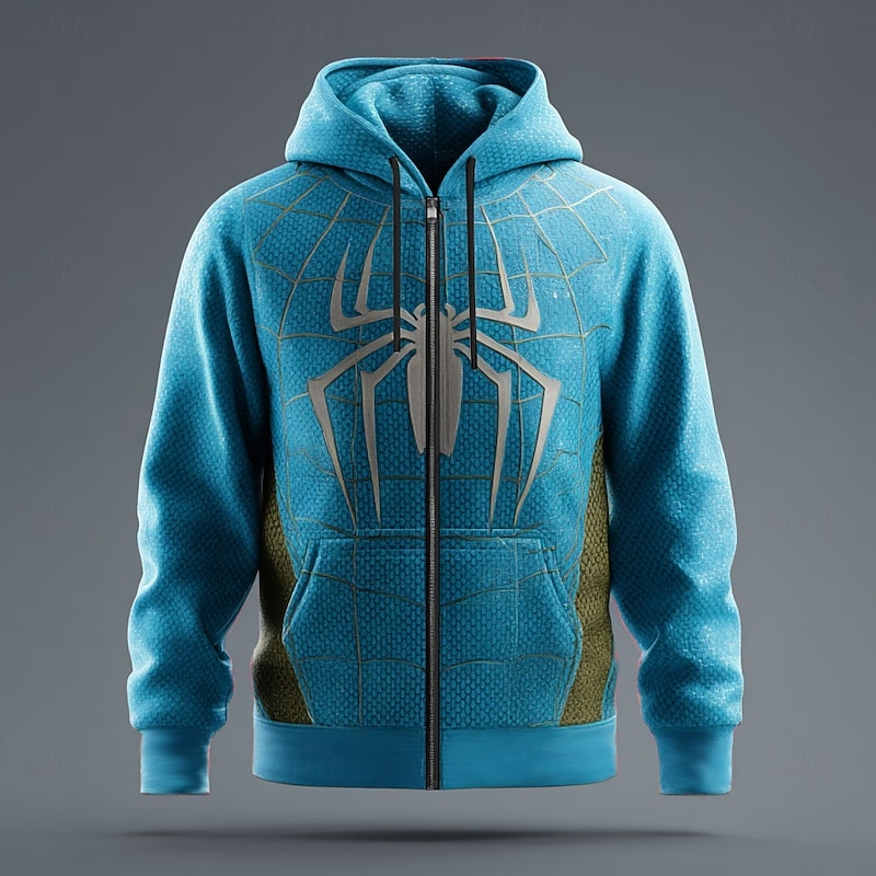 Halloween Men's Spider 3D Hoodie Sweatshirt Punk Cool Crew Neck Party Gift Streetwear Yellow Red Drawstring Zipper Fall Winter Designer2