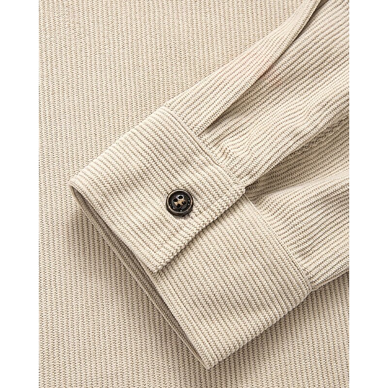 Men's Corduroy Shirt Shirt Jacket Winter Jacket Plain Vacation Daily Wear Army Green Beige Long Sleeve Lapel Spring Fall Clothing Apparel Pocket
