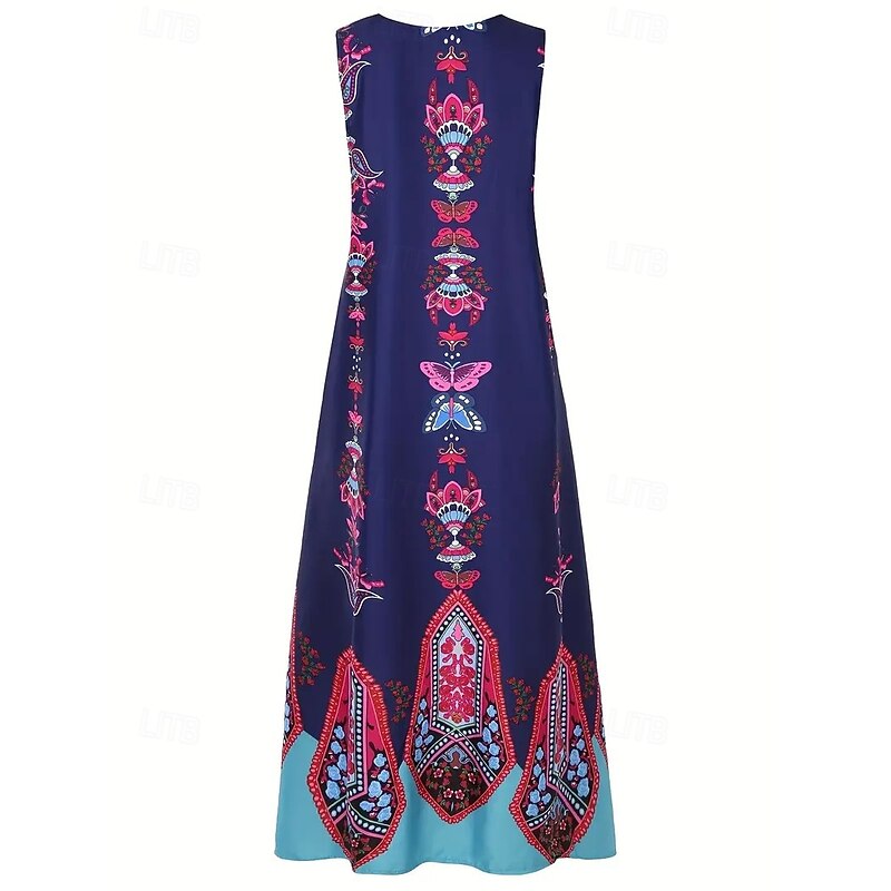 Women's Maxi Dress Sheath Dress A Line Dress Fit And Flare Dress Party Casual Boho Party Daily Evening Party Loose Fit Floral Graphic Color Block Sleeveless V Neck Purple Spring Fall Winter Autumn3