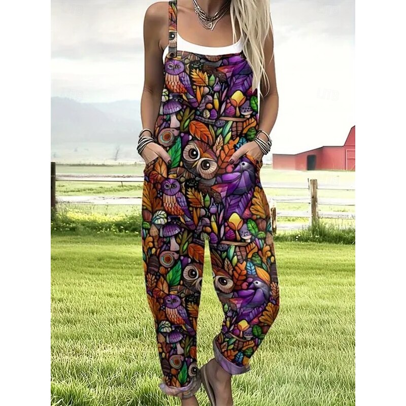 Halloween Women's Dungarees Active Sleeveless Sleeveless Straight Square Neck Pocket with Pocket Vacation Daily Loose Fit Black Pink Purple Summer3