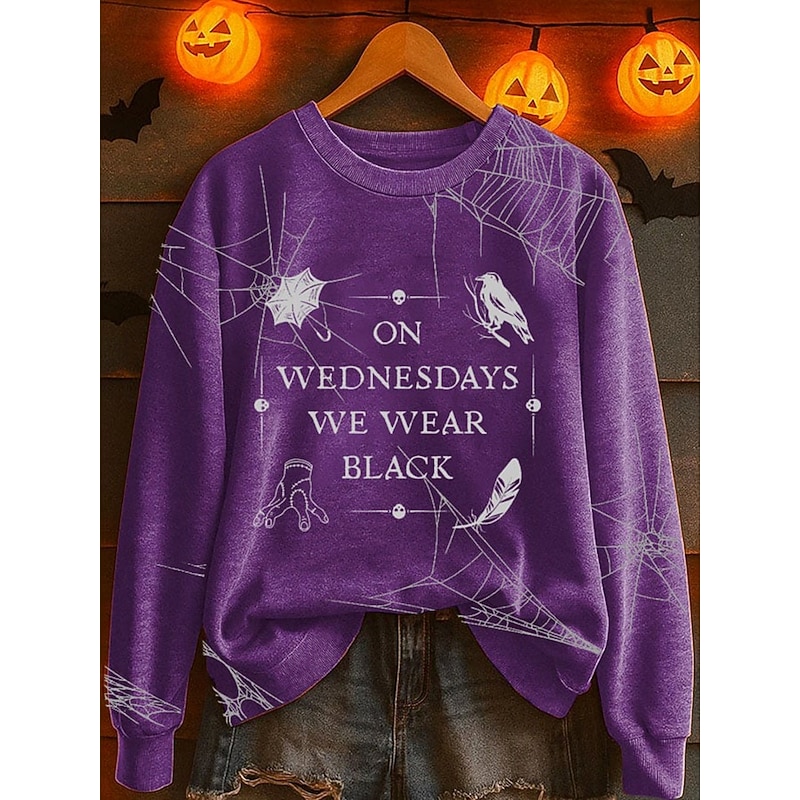 Halloween Women's Pullover Sweatshirt Spider Web Graphic Letter Fashion Casual Long Sleeve Crew Neck Regular Tops Street Dailywear Casual Print Black Purple Orange Gray Fall Winter3