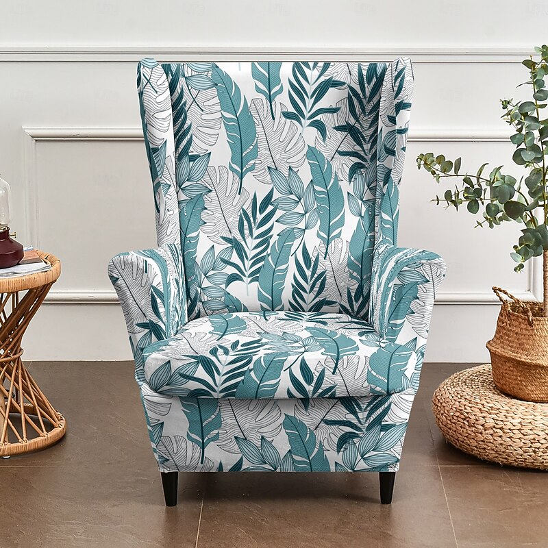 Wingback Chair Cover, Stretch Polyester Slipcover with Floral, Striped, or Geometric Print, Furniture Protector for Living Room