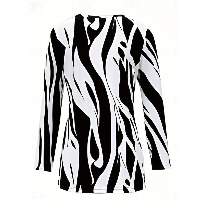 Women's T Shirt Graphic Geometric Fashion Casual Long Sleeve Crew Neck Round Neck Regular Tops Daily Weekend Print White Summer Spring Fall2