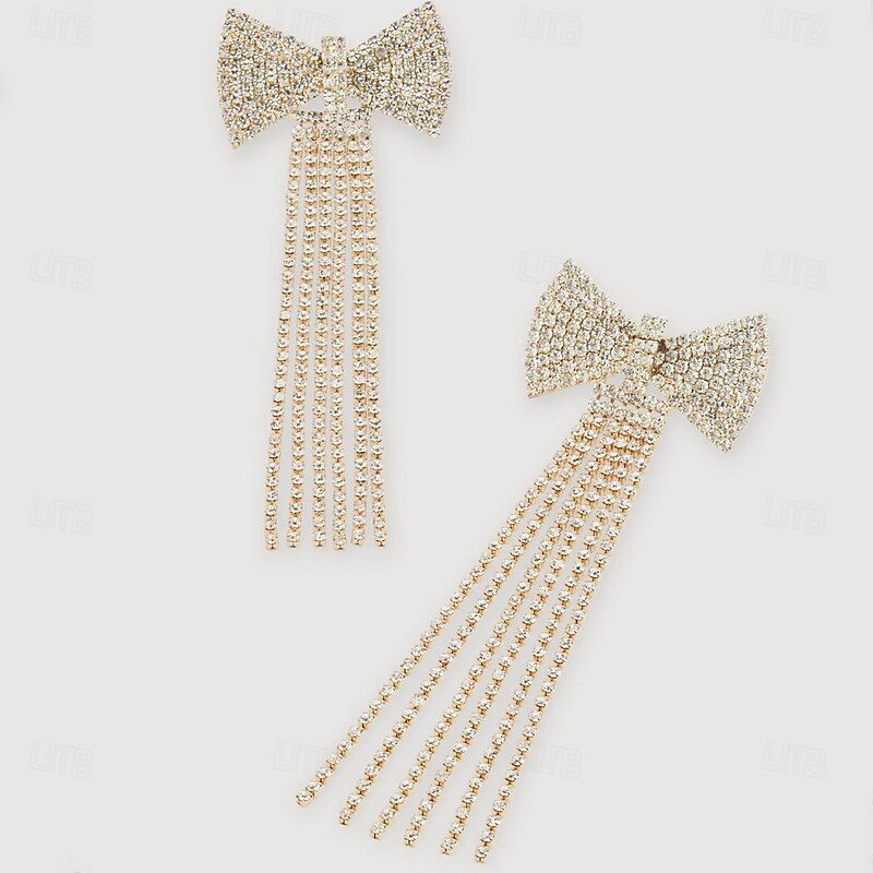 Women's Stud Earrings Tassel Fringe Precious Bowknot Elegant Fashion Imitation Diamond Earrings Jewelry Silver / Gold / Rainbow For Wedding Party Gift Daily 1 Pair3