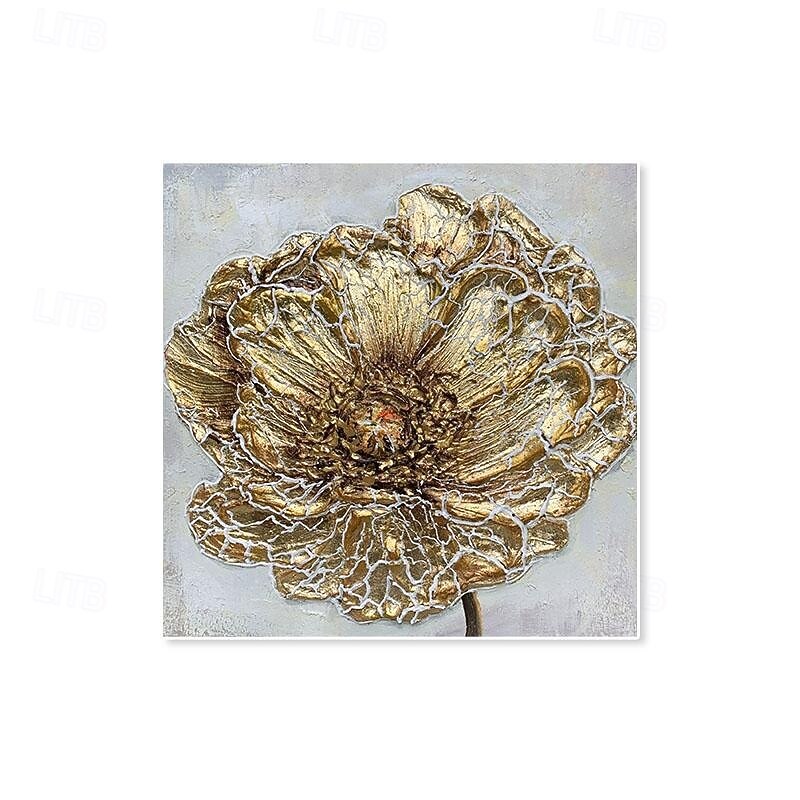 Large Gold Floral Canvas Wall Art Hand Paintings Textured Wall Art, Contemporary Minimalist Wall Art Living Room Bedroom Ready to Hang3