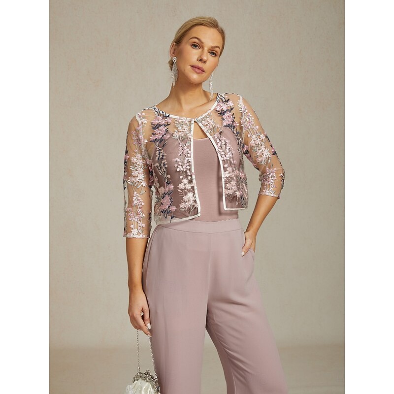 Women's Lace Tops Elegant Romantic Crew Neck Blush Pink Summer