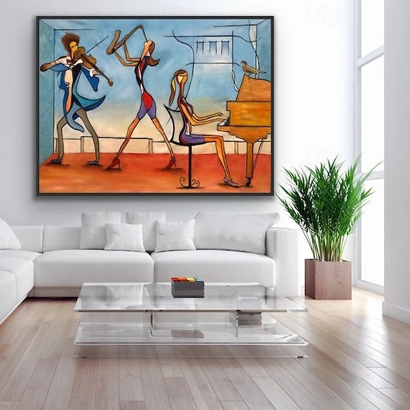 Music Art Abstract Painting On Canvas music oil painting , unique oil painting Musicians, Piano Violin painting Cubism Abstract Wall Art4