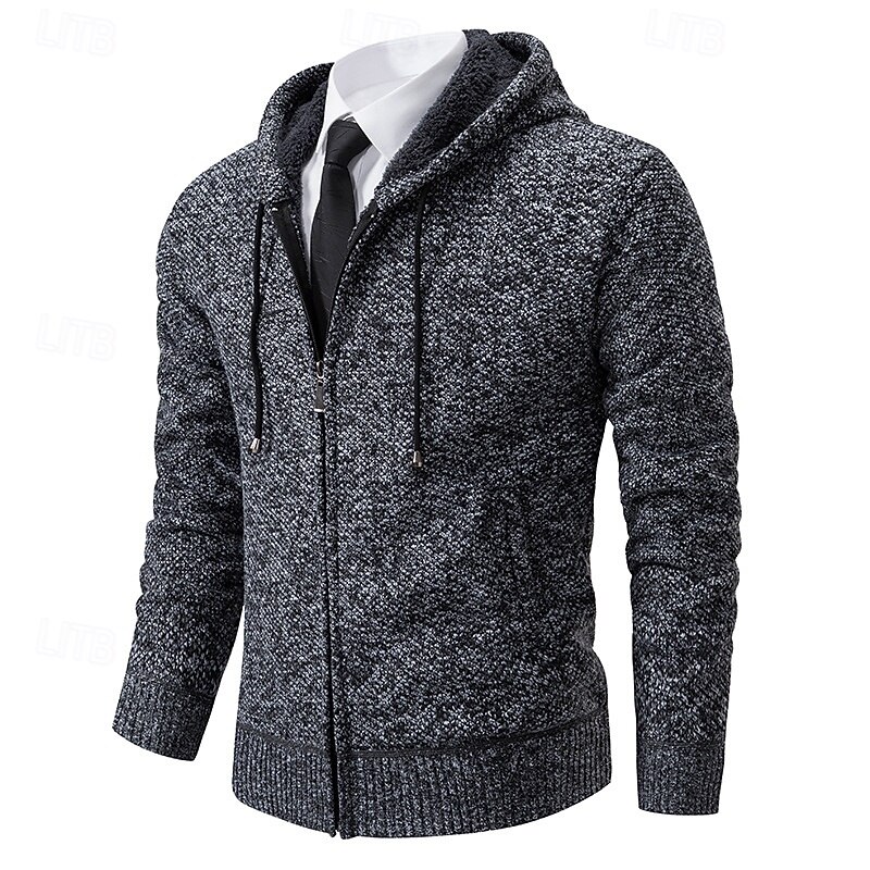 Men's Sweater Dress Sweater Cardigan Sweater Zip Sweater Knit Sweater Ribbed Knit Regular Tops Knitted Ribbed Plain Hooded Fashion Shawls Casual Daily Wear Clothing Apparel Fall Winter Burgundy Blue