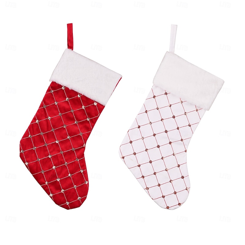 Christmas Stocking Luxury Red Holiday Sock Large Gift Bag for Christmas Tree Hanging Presents Home Fireplace Festive Party Seasonal Decoration Accessory2