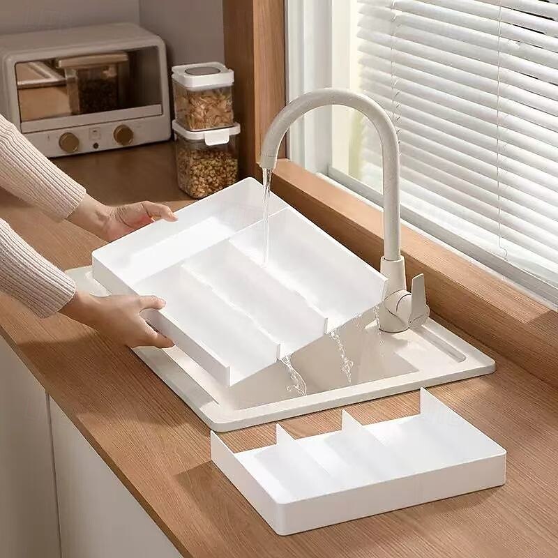 Expandable Retractable Drawer Organizer Tray – Adjustable Kitchen Utensil Storage Box for Large Spoons, Forks, Knives, and Cutlery Rack