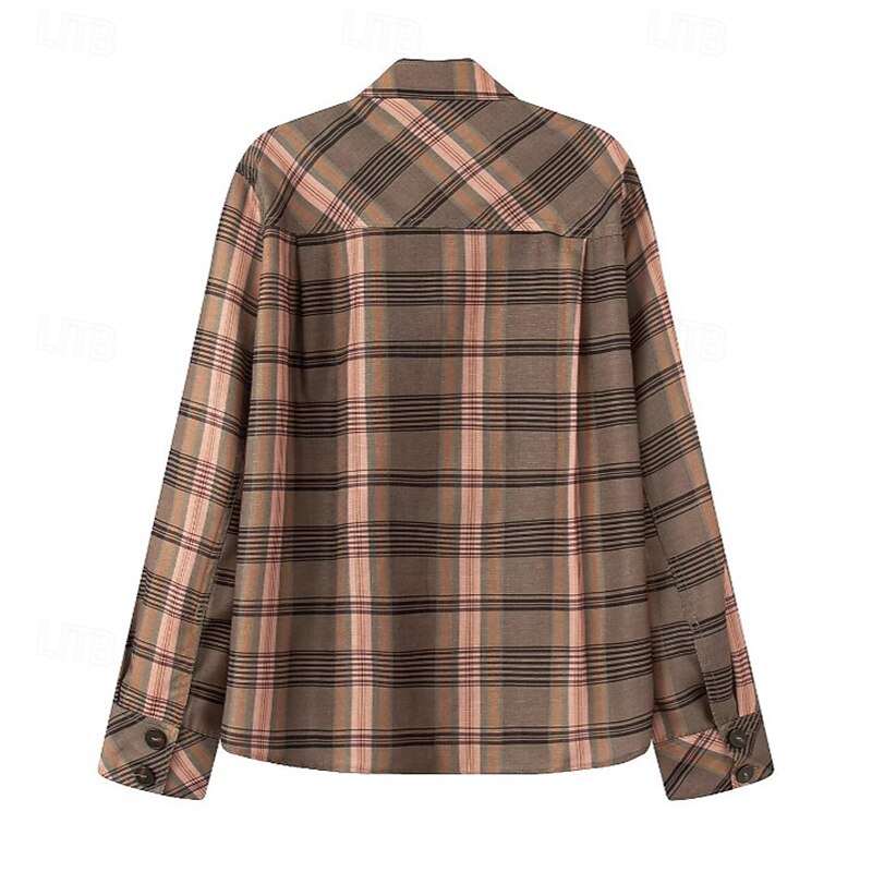 Women's Shirt Plaid Vintage Tropical Stylish Long Sleeve High Neck Regular Tops Work Daily Holiday Asymmetric lattice Spring Fall3