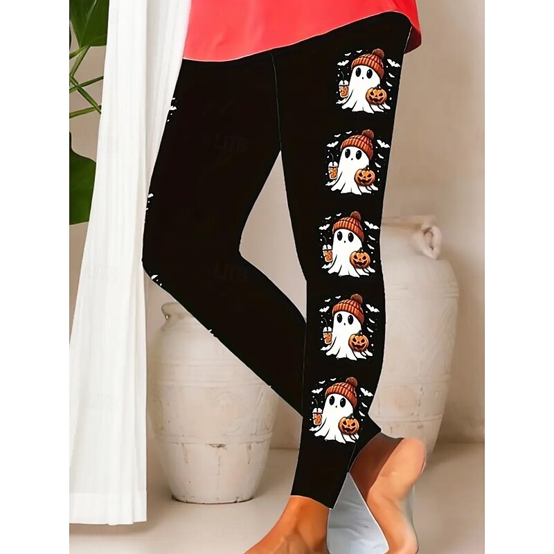 Women's Leggings Vacation Vintage Fashion Full Length High WaistPantsHalloween Graphic Skull Printing Thermal Warm Soft Breathable Stretchy Formal Outdoor Vacation Black Red Orange Green Spring Fall2