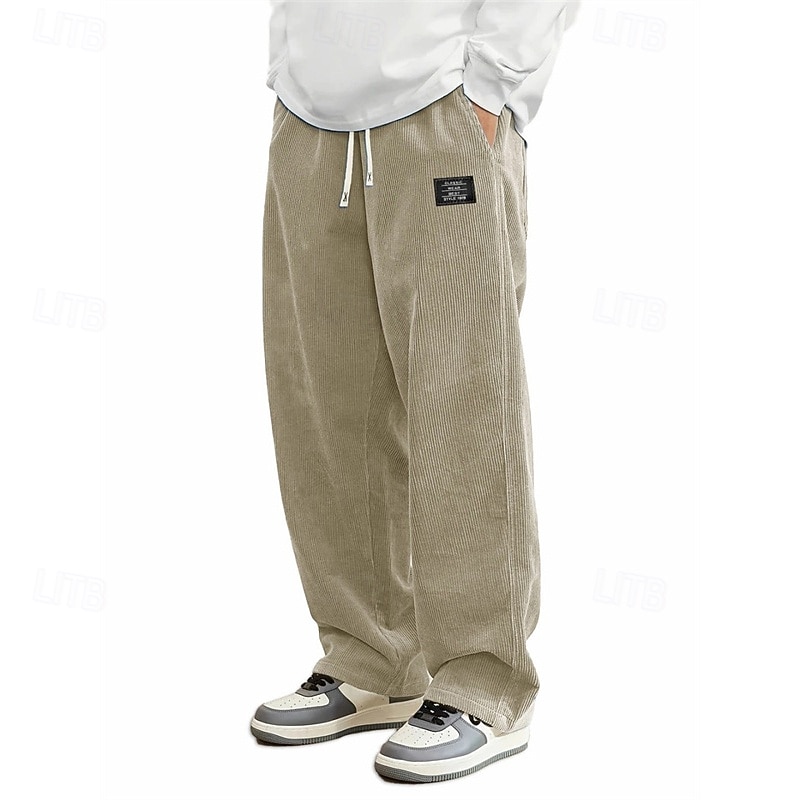 Men's Corduroy Pants Trousers Casual Pants Drawstring Pocket Elastic Waist Plain Comfort Sports Outdoor Daily Fashion Casual Dark Brown Black Micro-elastic