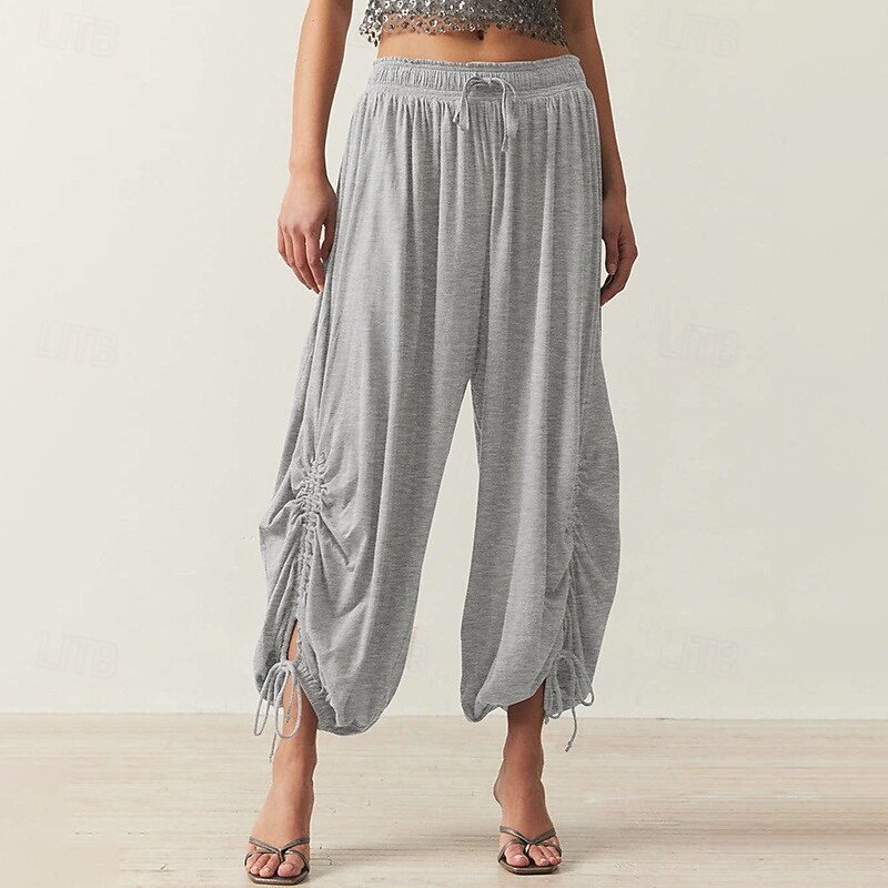 Women's Cropped Bloomers Harem Pants Drawstring High Waist Outdoor Travel Bottoms Solid Color Black Army Green Fuchsia Fall Sports Activewear Loose Fit4