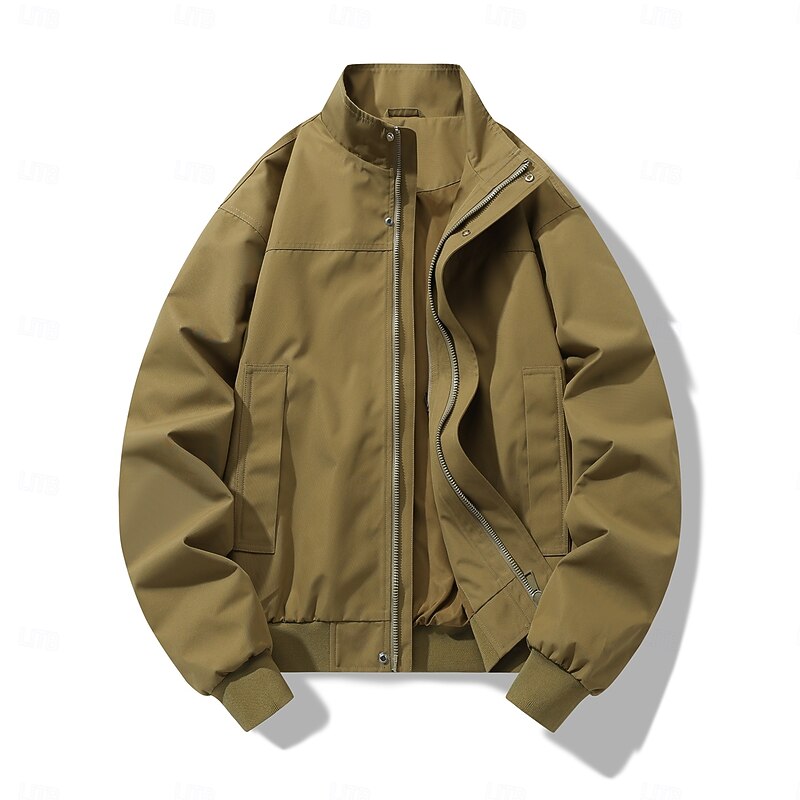 Men's Jacket Casual Jacket Outdoor Vacation Warm Zipper Pocket Fall Winter Plain Fashion Streetwear Standing Collar Regular Black Army Green Beige Gray Jacket4