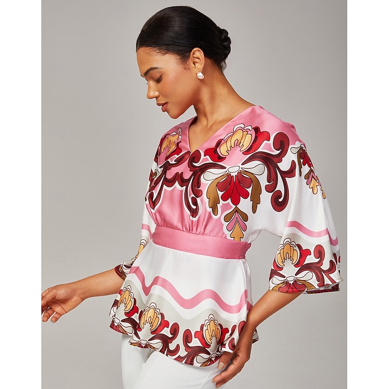 Women's Pink Printed Satin Top