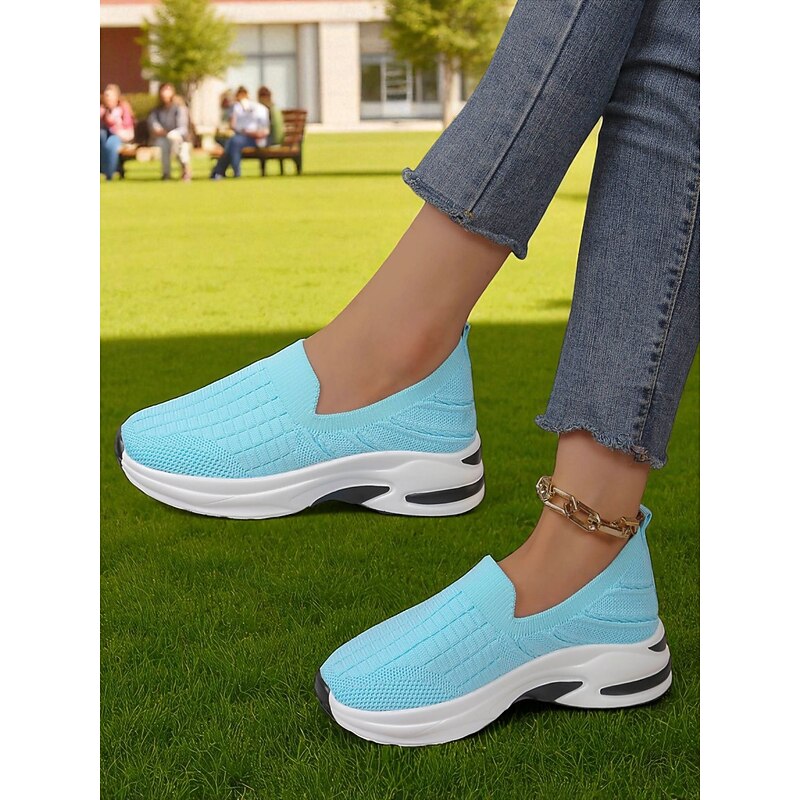 Women's Flyknit Platform Sneakers – Breathable Slip-On Walking Shoes for Fitness and Casual Outings3