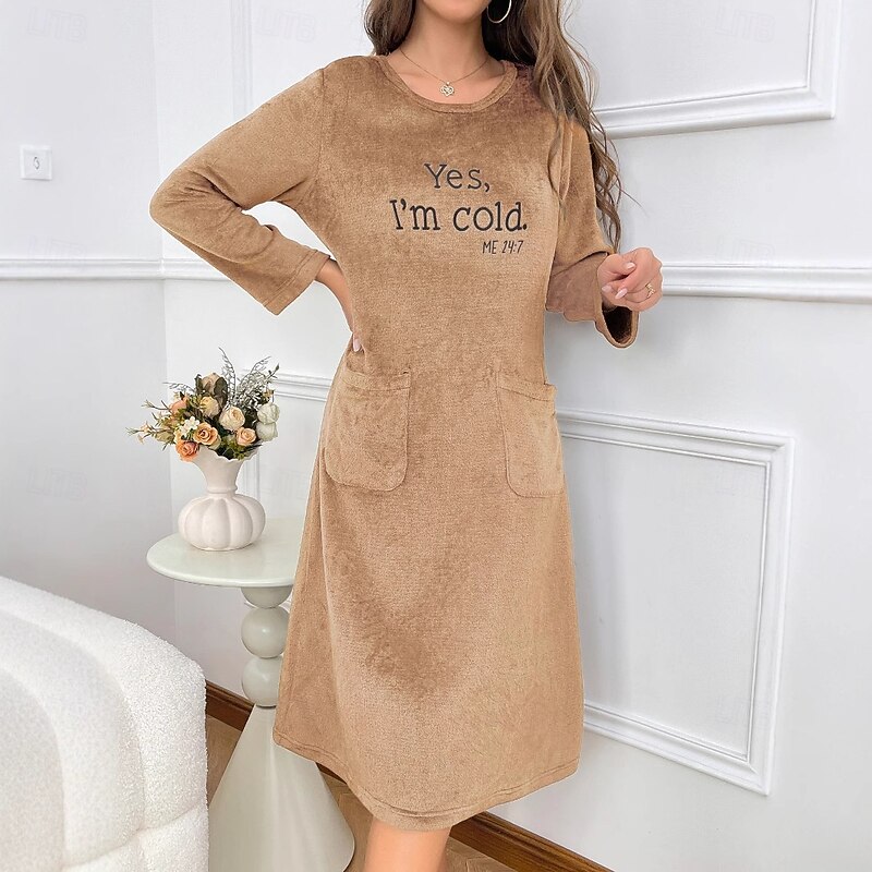 Women's Sweatshirt Dress Midi Dress Sheath Dress Casual Boho Daily Going out Bathing Regular Fit Graphic Long Sleeve Crew Neck Caramel color Peach Grey Spring Fall Winter Autumn4