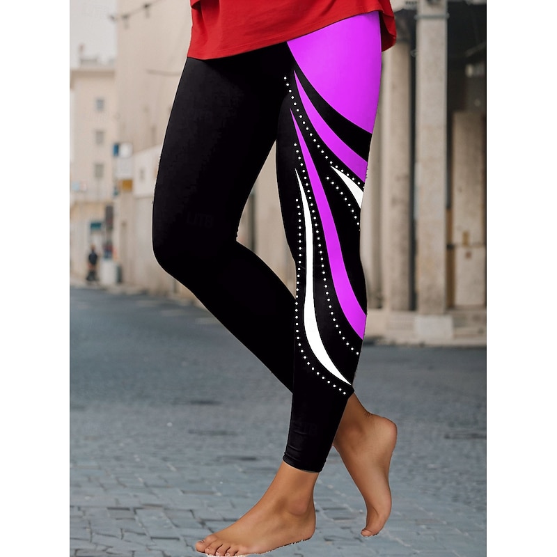 Women's Leggings Vacation Vintage Ethnic Style Full Length High Waist Graphic Abstract Geometic 3D Print Quick Dry Breathability Soft High Elasticity Outdoor Home Causal Red Blue Purple Green Fall3