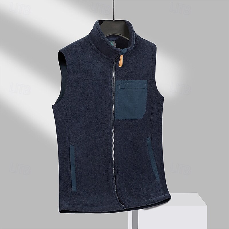 Men's Hiking Vest Fleece Vest Thermal Vest Sleeveless Vest Outdoor Thermal Warm Winter Zipper Polyester White Blue Dark Blue Hunting Fishing Climbing4