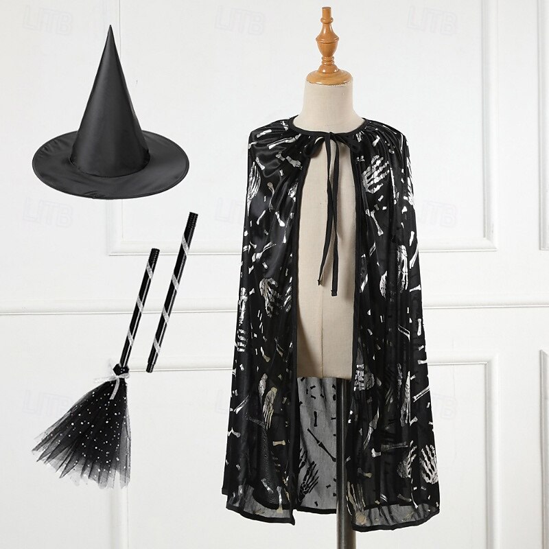 Kids Girls' Halloween Cape Geometric Fashion Outdoor Coat Outerwear 4-12 Years Fall Silver Multicolor Black4